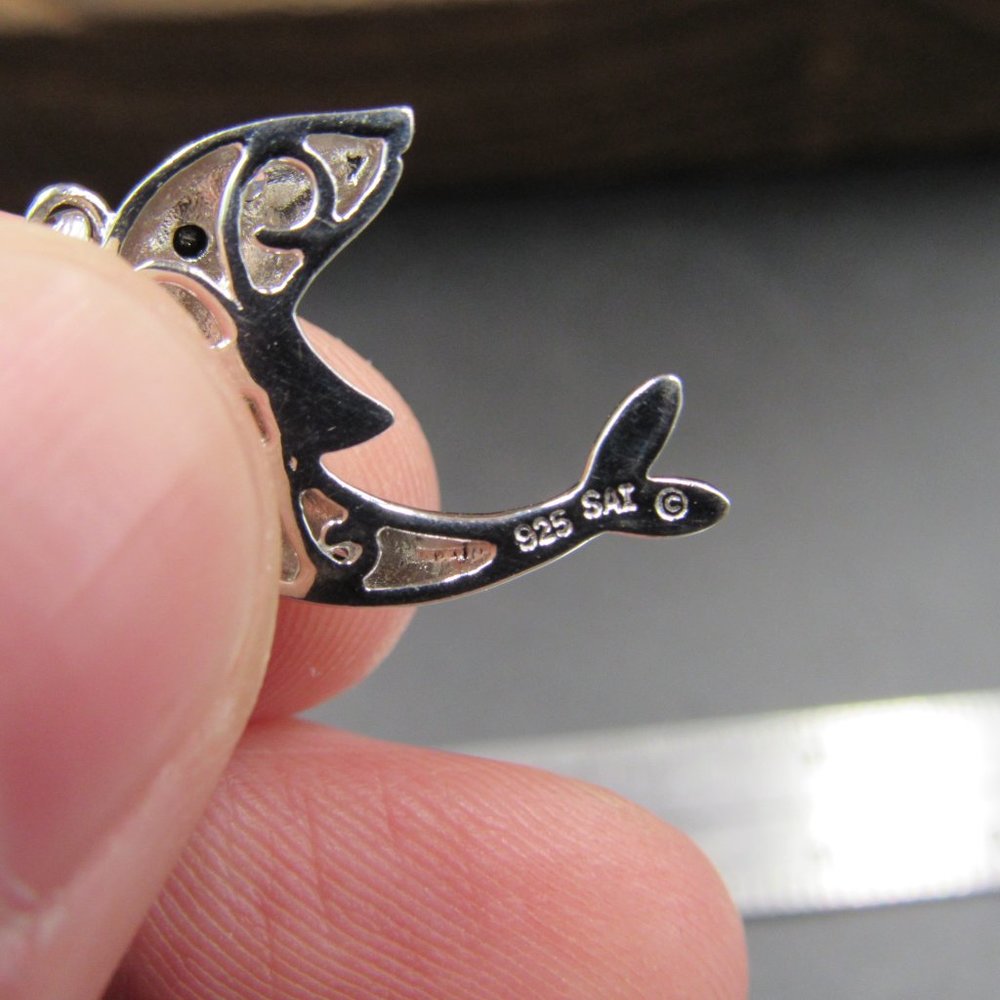 18" Sterling Black Cubic Zirconia Dolphin Necklace - Picture 4 of 7